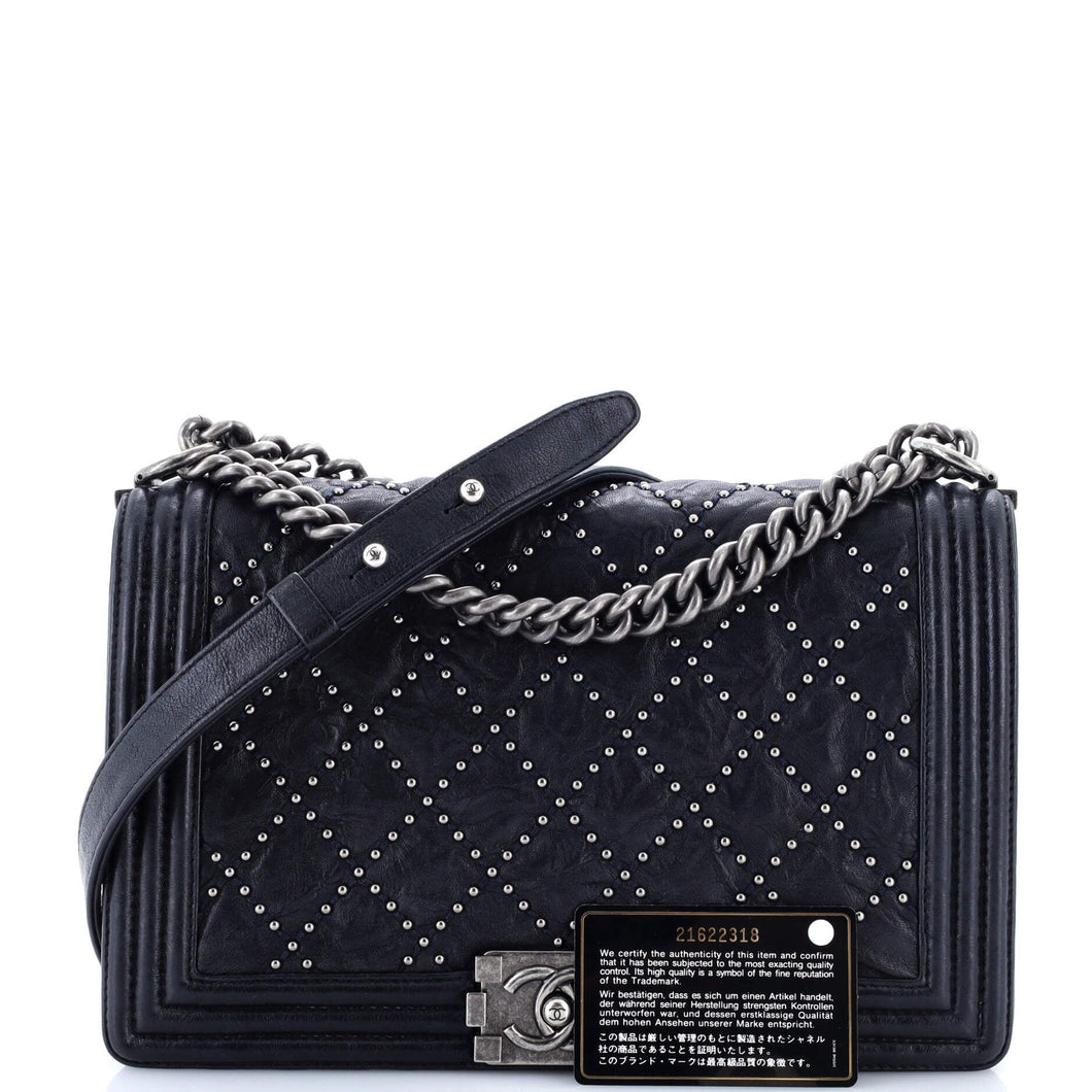 Boy Flap Bag Studded Quilted Distressed Calfskin Old Medium