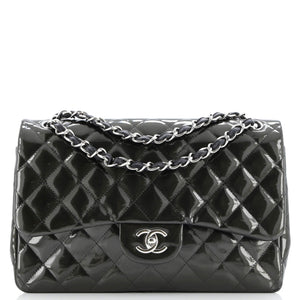 Classic Double Flap Bag Quilted Striated Metallic Patent Jumbo