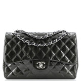 Classic Double Flap Bag Quilted Striated Metallic Patent Jumbo