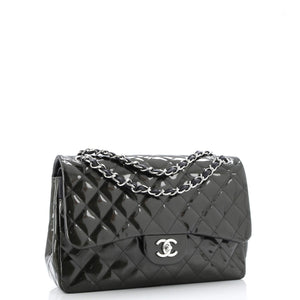 Classic Double Flap Bag Quilted Striated Metallic Patent Jumbo