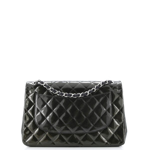 Classic Double Flap Bag Quilted Striated Metallic Patent Jumbo