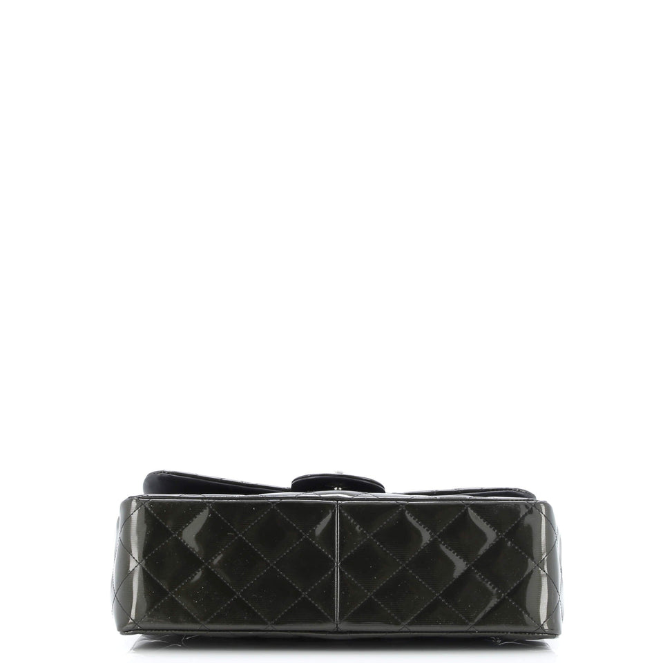 Classic Double Flap Bag Quilted Striated Metallic Patent Jumbo