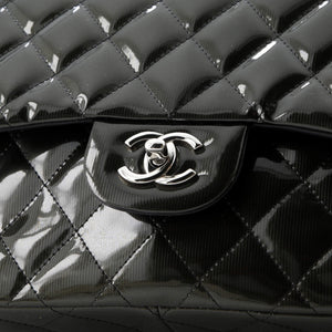 Classic Double Flap Bag Quilted Striated Metallic Patent Jumbo