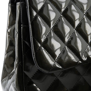 Classic Double Flap Bag Quilted Striated Metallic Patent Jumbo