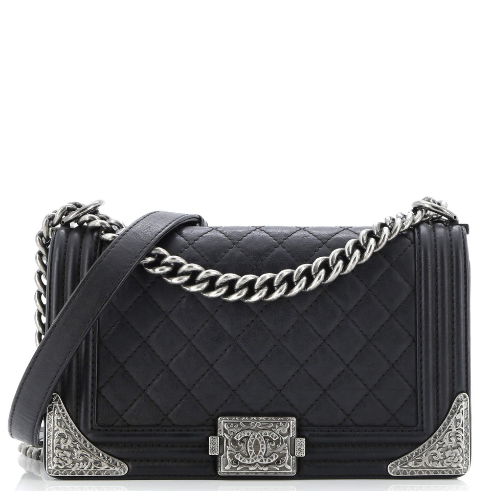 Paris-Dallas Boy Flap Bag Quilted Calfskin with Metal Adornments Old Medium