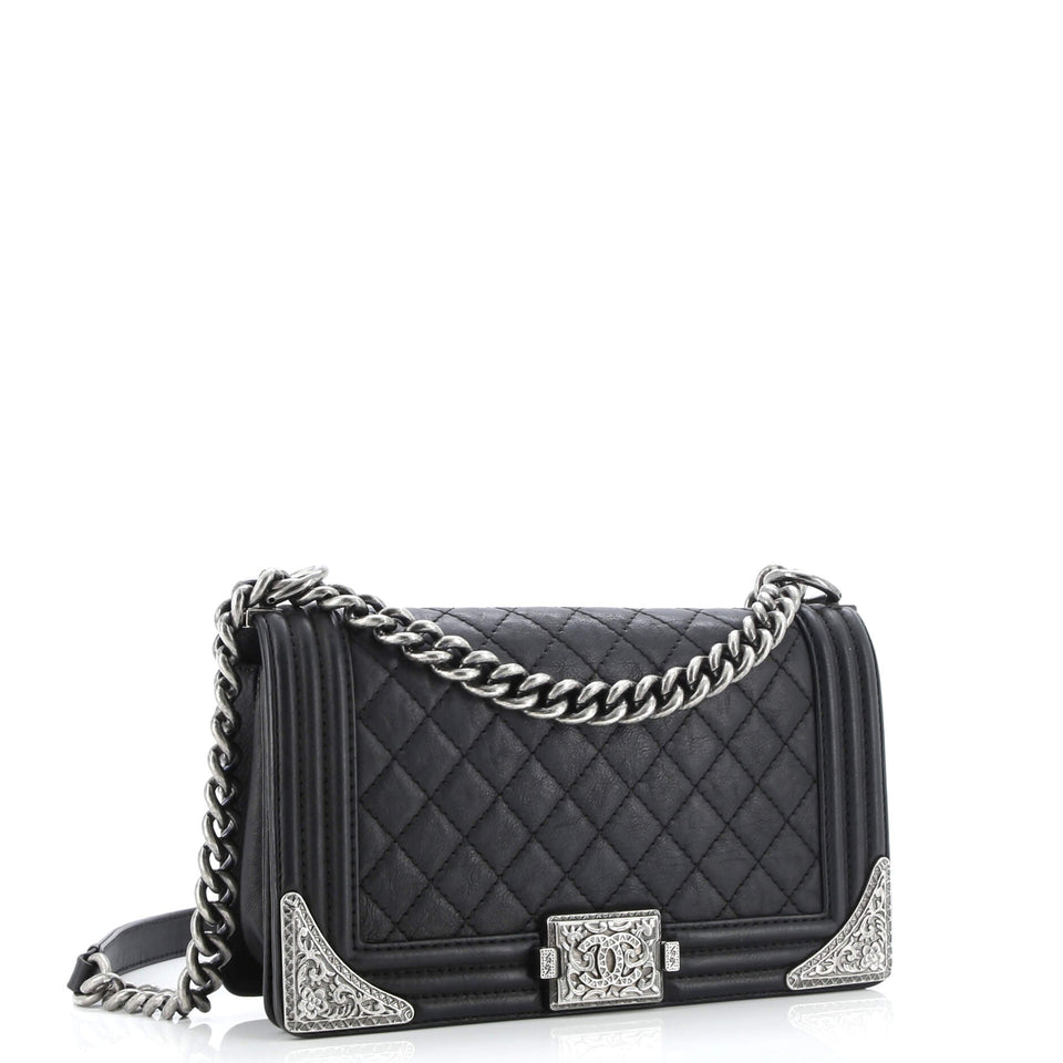 Paris-Dallas Boy Flap Bag Quilted Calfskin with Metal Adornments Old Medium