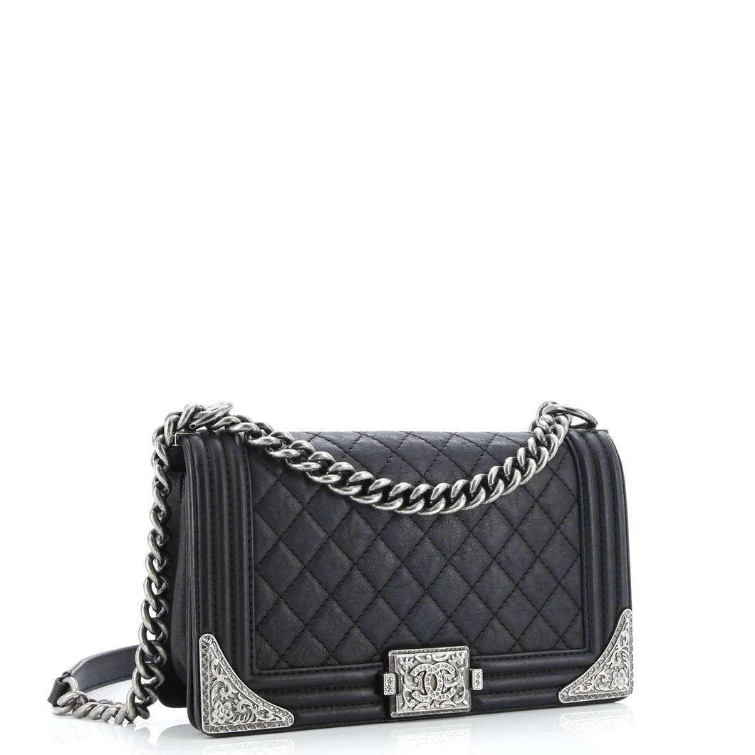 Paris-Dallas Boy Flap Bag Quilted Calfskin with Metal Adornments Old Medium