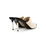 Women's Pointed Toe Heeled Mules Leather with Faux Pearls