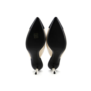 Women's Pointed Toe Heeled Mules Leather with Faux Pearls
