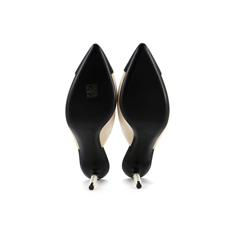 Women's Pointed Toe Heeled Mules Leather with Faux Pearls