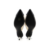 Women's Pointed Toe Heeled Mules Leather with Faux Pearls