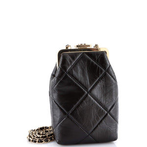 CC Kisslock Frame Clutch with Chain Quilted Lambskin Small