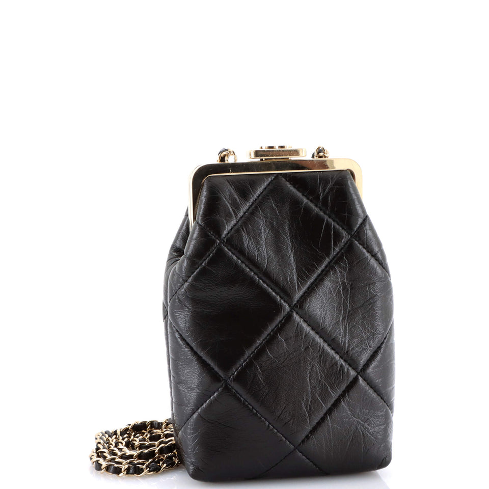 CC Kisslock Frame Clutch with Chain Quilted Lambskin Small