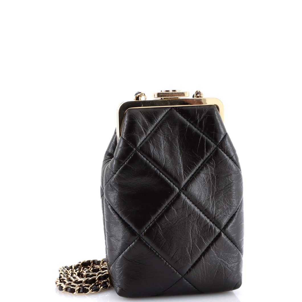 CC Kisslock Frame Clutch with Chain Quilted Lambskin Small