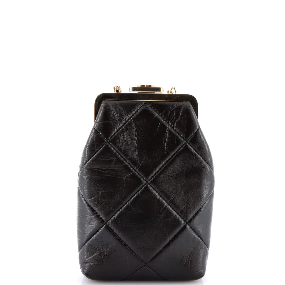 CC Kisslock Frame Clutch with Chain Quilted Lambskin Small