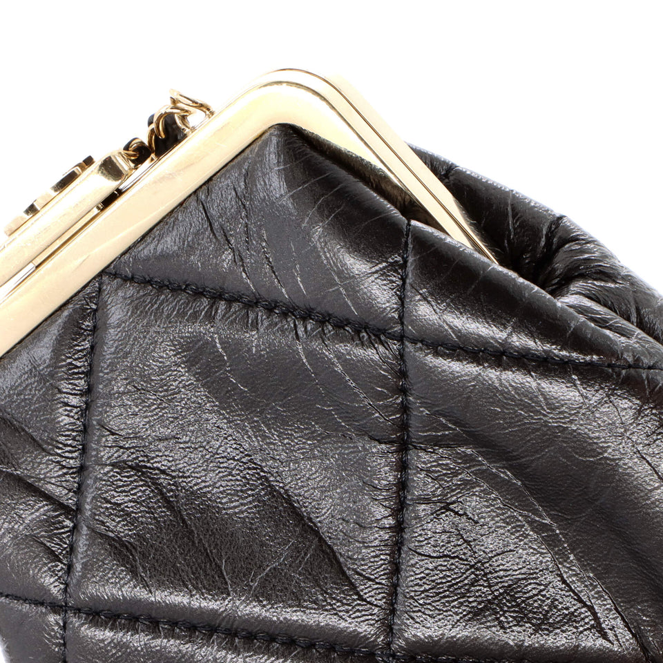 CC Kisslock Frame Clutch with Chain Quilted Lambskin Small