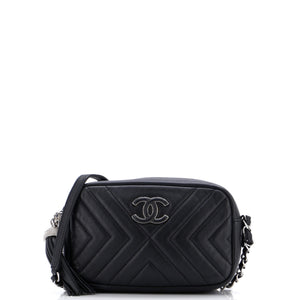 CC Tassel Camera Bag Diagonal Chevron Calfskin Mini