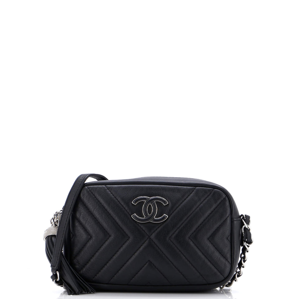 CC Tassel Camera Bag Diagonal Chevron Calfskin Mini