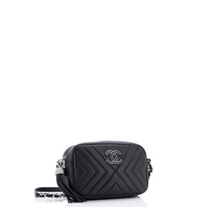 CC Tassel Camera Bag Diagonal Chevron Calfskin Mini