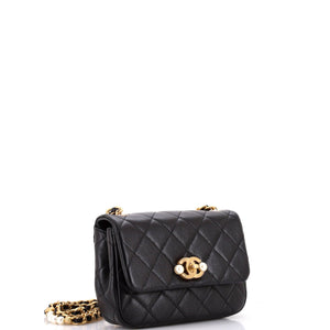 CC Pearl Section Chain Flap Bag Quilted Calfskin Mini