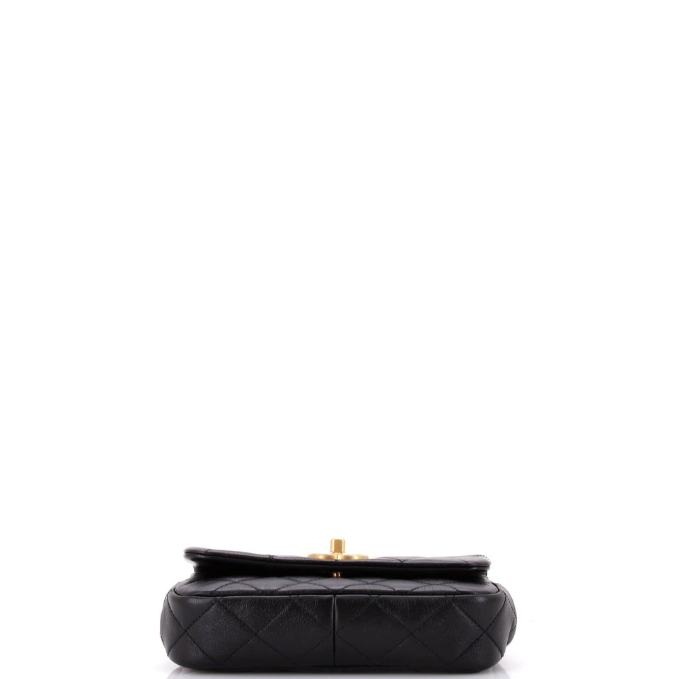 CC Pearl Section Chain Flap Bag Quilted Calfskin Mini