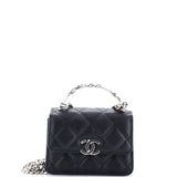 Coco Enamel Top Handle Flap Clutch with Chain Quilted Caviar