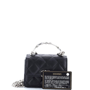 Coco Enamel Top Handle Flap Clutch with Chain Quilted Caviar