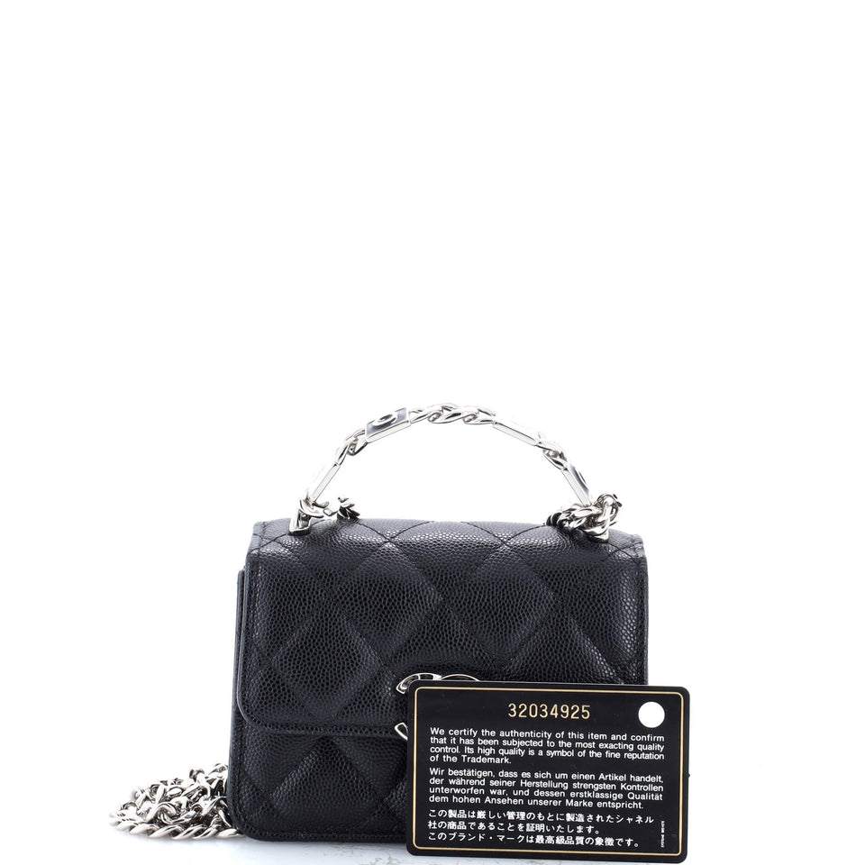 Coco Enamel Top Handle Flap Clutch with Chain Quilted Caviar