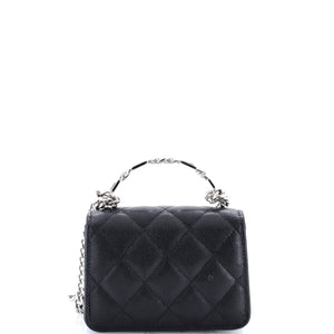Coco Enamel Top Handle Flap Clutch with Chain Quilted Caviar
