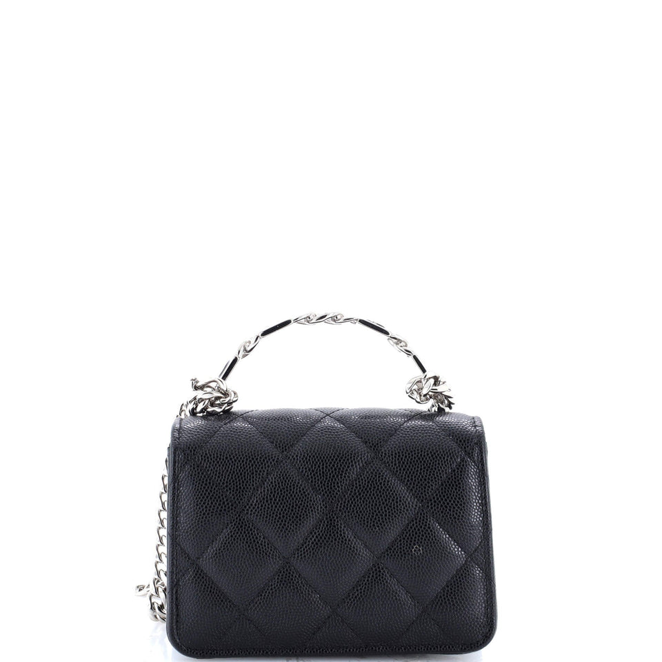 Coco Enamel Top Handle Flap Clutch with Chain Quilted Caviar