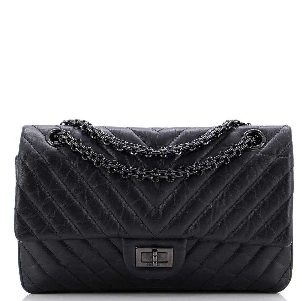 So Black Reissue 2.55 Flap Bag Chevron Aged Calfskin 225