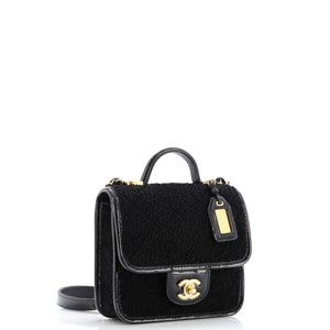 School Memory Top Handle Flap Bag Quilted Tweed with Patent Mini