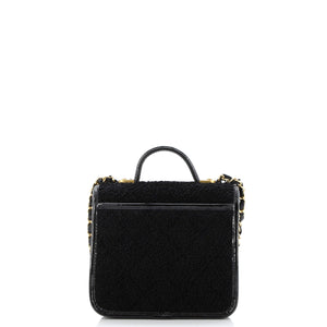 School Memory Top Handle Flap Bag Quilted Tweed with Patent Mini