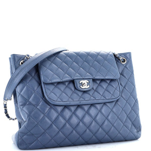 Classic Flap Shopping Tote Quilted Caviar Large