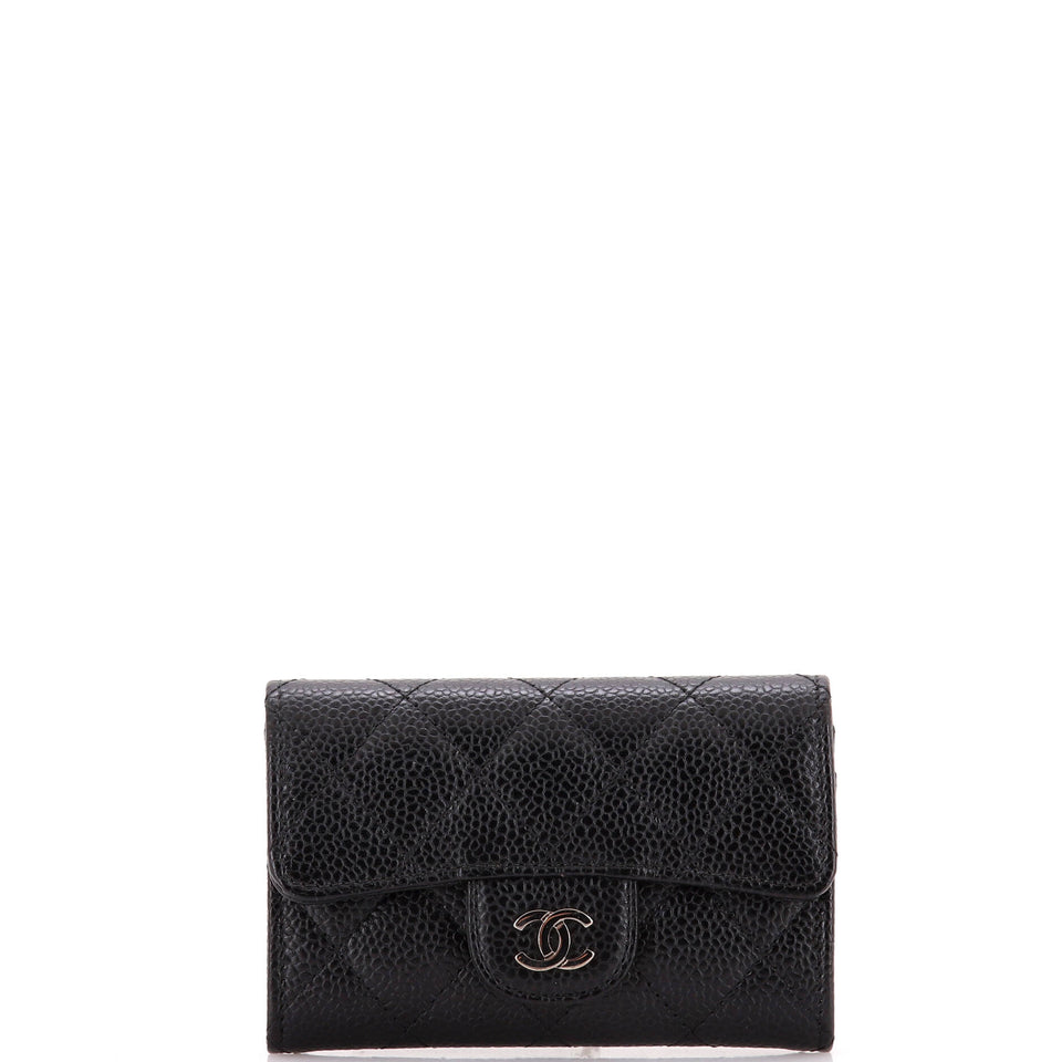 Classic Flap Card Holder Quilted Caviar