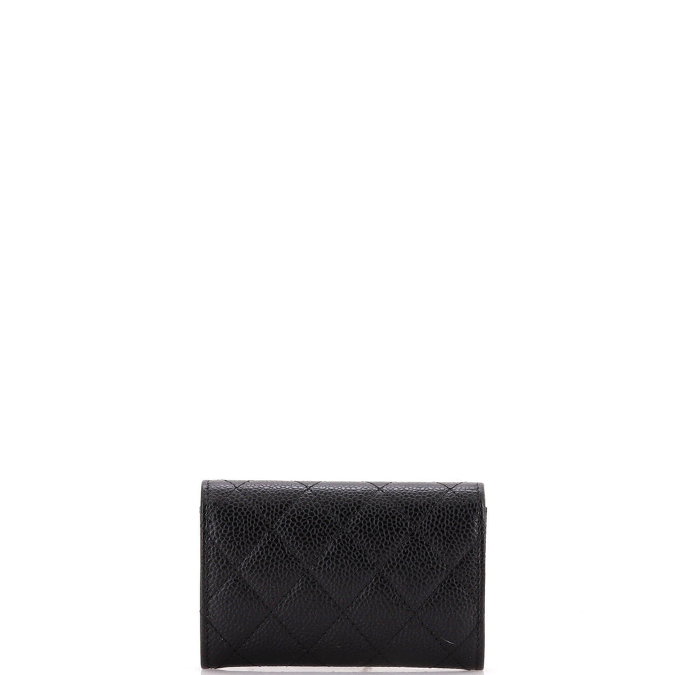 Classic Flap Card Holder Quilted Caviar