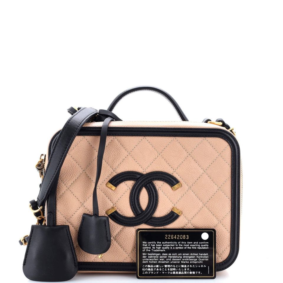 Filigree Vanity Case Quilted Caviar Medium