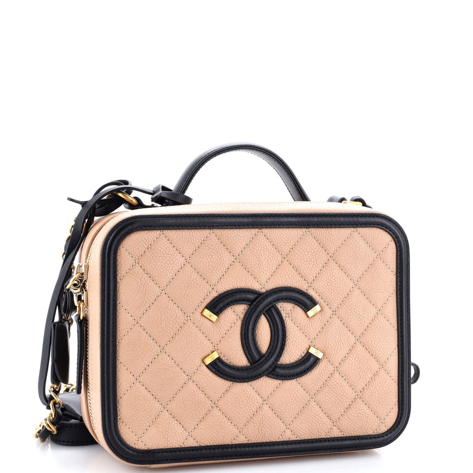 Filigree Vanity Case Quilted Caviar Medium