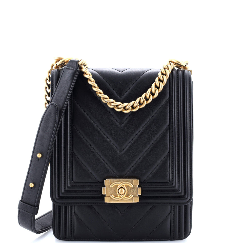 North South Boy Flap Bag Chevron Lambskin Small