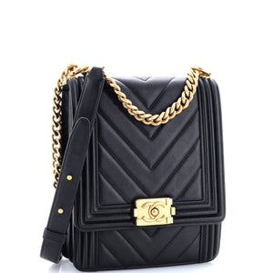 North South Boy Flap Bag Chevron Lambskin Small