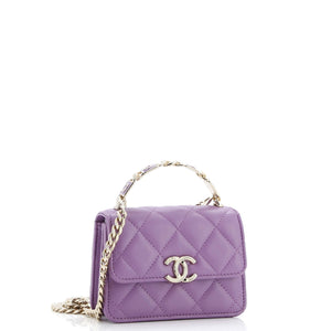 Coco Enamel Top Handle Flap Clutch with Chain Quilted Lambskin