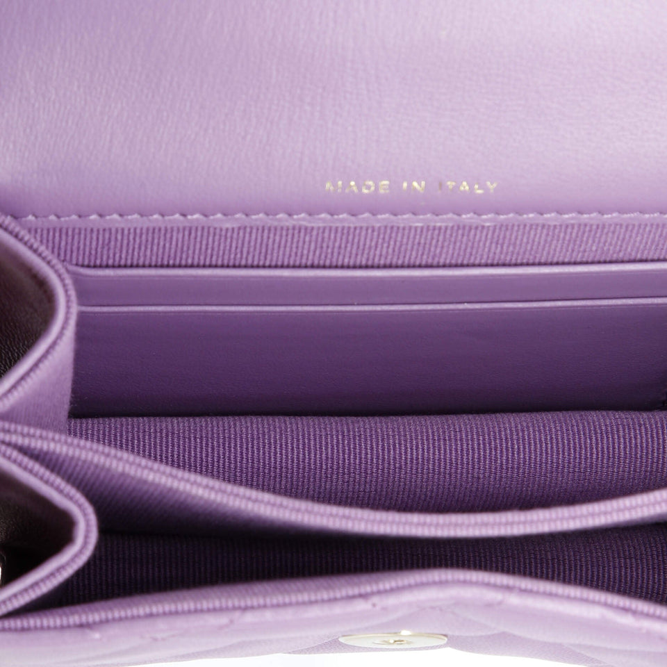 Coco Enamel Top Handle Flap Clutch with Chain Quilted Lambskin