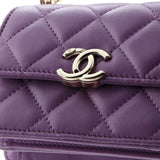 Coco Enamel Top Handle Flap Clutch with Chain Quilted Lambskin