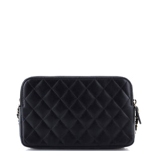 Front Pocket Double Zip Clutch with Chain Quilted Lambskin Small