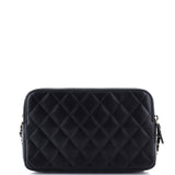 Front Pocket Double Zip Clutch with Chain Quilted Lambskin Small