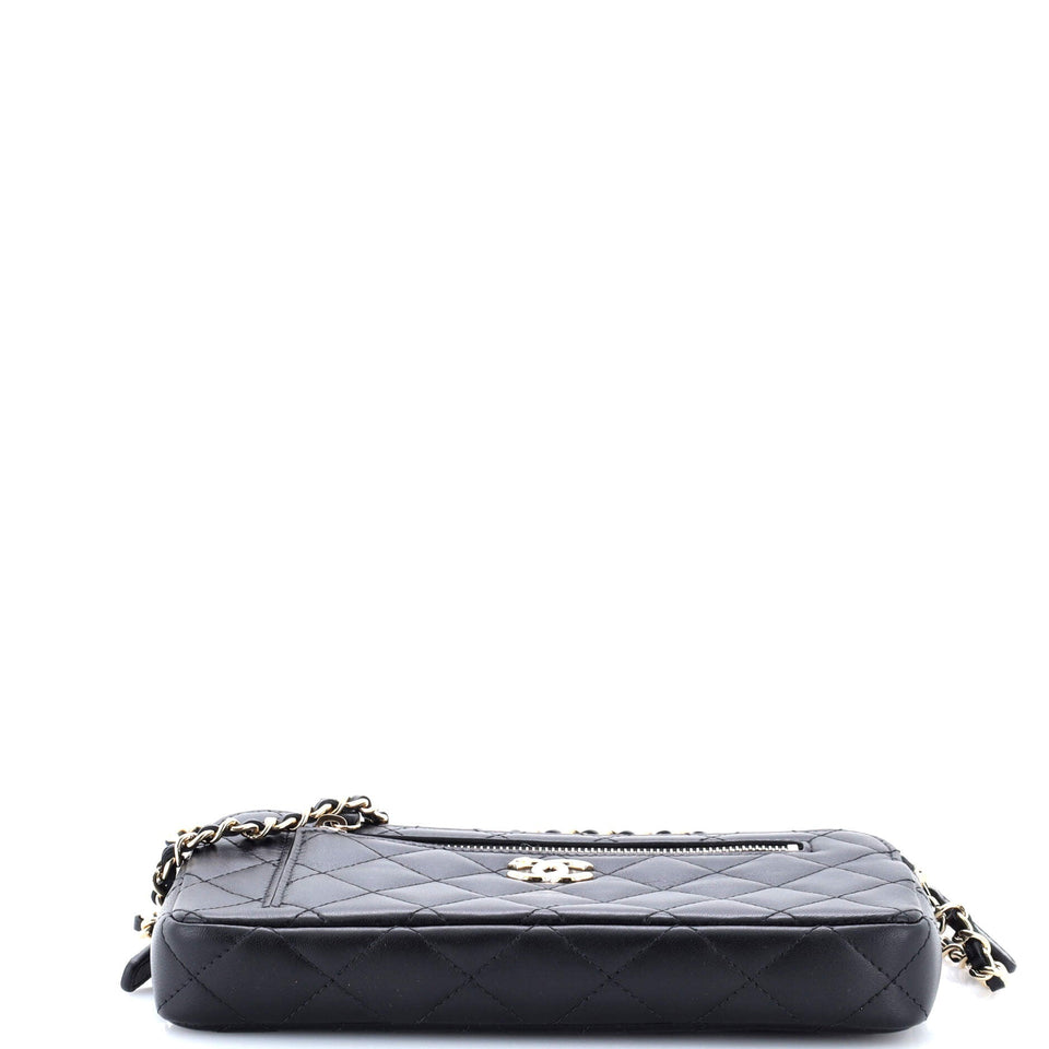 Front Pocket Double Zip Clutch with Chain Quilted Lambskin Small