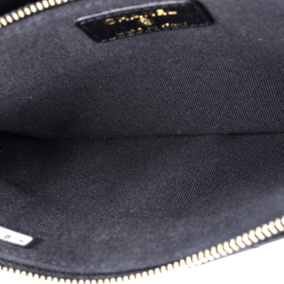 Front Pocket Double Zip Clutch with Chain Quilted Lambskin Small
