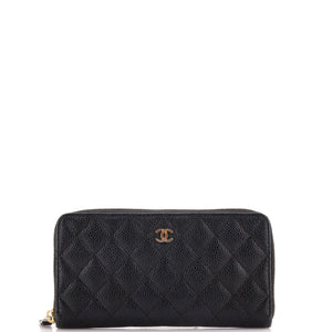 Zip Around Wallet Quilted Caviar Long