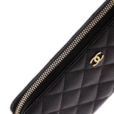 Zip Around Wallet Quilted Caviar Long