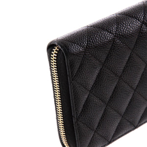 Zip Around Wallet Quilted Caviar Long